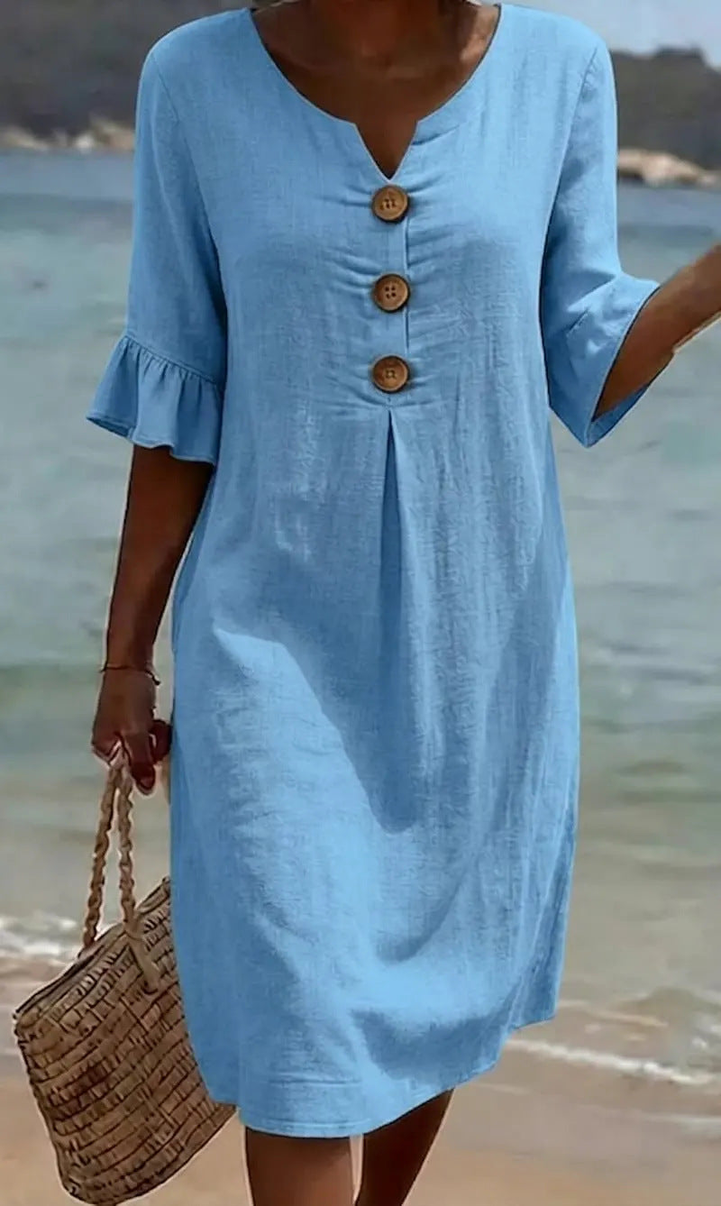 VESTIDO DE PLAYA CON BORDADO FLORAL – ESTILO CÓMODO