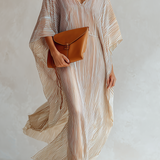 Striped Batwing Sleeve Kaftan Maxi Dress In Beige And Brown
