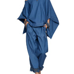 Off-shoulder Tencel Denim Batwing Sleeve Top & Tapered Trousers Set