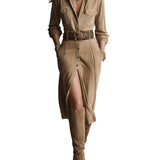 VESTIDO MIDI DE ANTE MARRÓN PARA MUJER