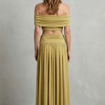 Ramona – Golden glow – Women’s Off-Shoulder Ruched Skirt Set