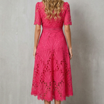 Charlisse – Ornate lace refinement – High-neck midi dress