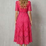 Charlisse – Ornate lace refinement – High-neck midi dress