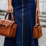 【24-hour shipping out】Casual Loose Fit Crew Neck Front Zipper Dark Blue Denim Maxi Dress