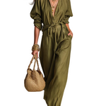 Sophisticated Olive Green Linen Jumpsuit