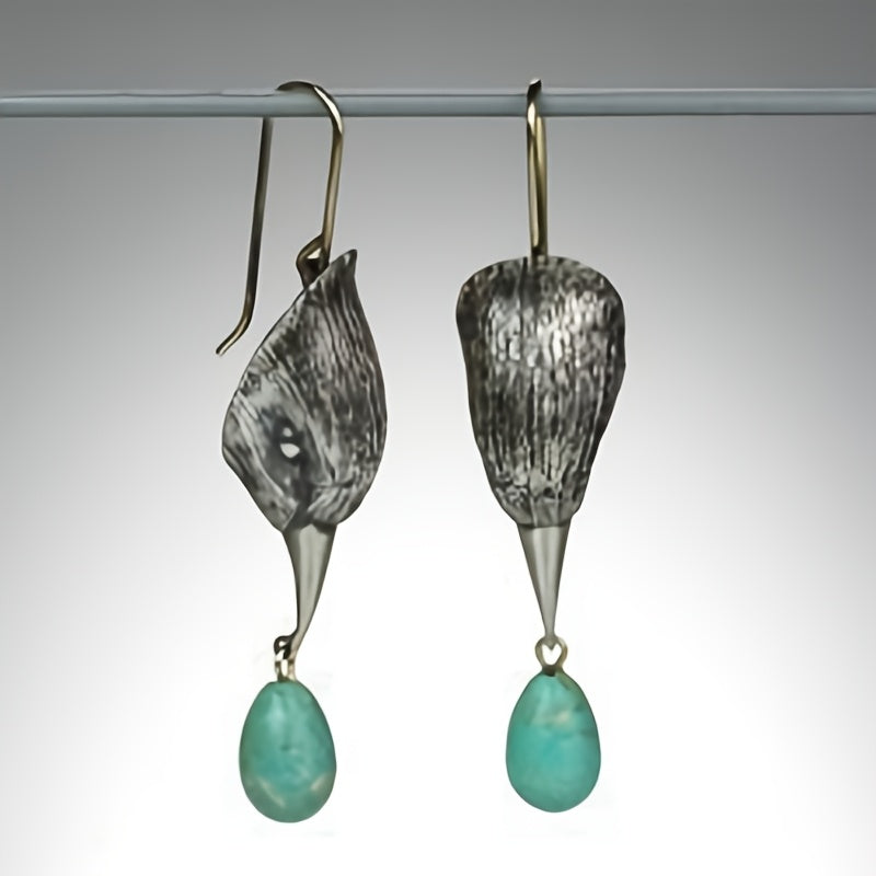 PENDIENTES VINTAGE PLATA TON GÉOMÉTRIQUE IRRÉGULIER FORME TURQUESA GOTA