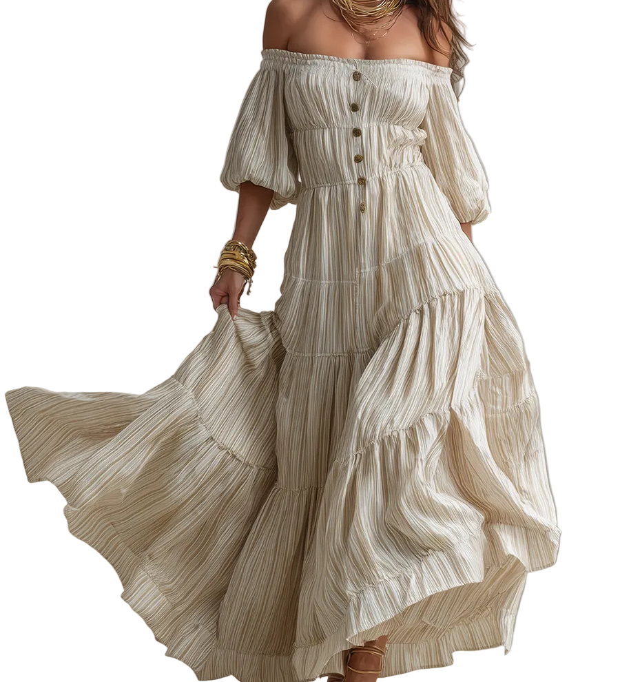 Romantic Off-Shoulder Tiered Bohemian Maxi Dress