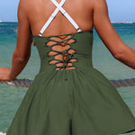 Stylish Square Neck Back Cutout Tie-up Pocket Stretch One-piece Swimsuit