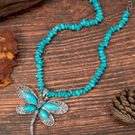 COLLAR VINTAGE BOHEMIO TURQUESA PERLÉ LIBÉLULA COLGANTE