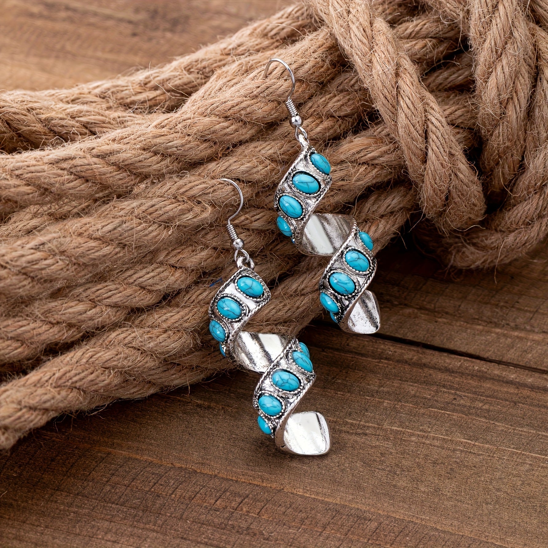 PENDIENTES BOHEMIO SPIRALE DESIGN TURQUESA INCRUSTACIÓN COLGANTE