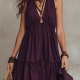 Bohemian Quiet Luxe Plum Flow Tiered Maxi Dress