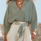 Breezy Sage Green Off-the-Shoulder Balloon Sleeve & Cream Harem Trouser Co-ord Set