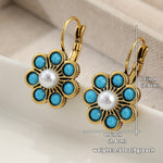 PENDIENTES VINTAGE STYLE TURQUESA Y PERLES FLOR