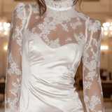 VESTIDO CORTO BLANCO DE SATÉN Y ENCAJE CON MANGA LARGA - VALERINA MARBELLA