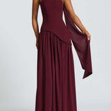 VESTIDO MAXI SIN TIRANTES CON ABERTURA Y CINTA