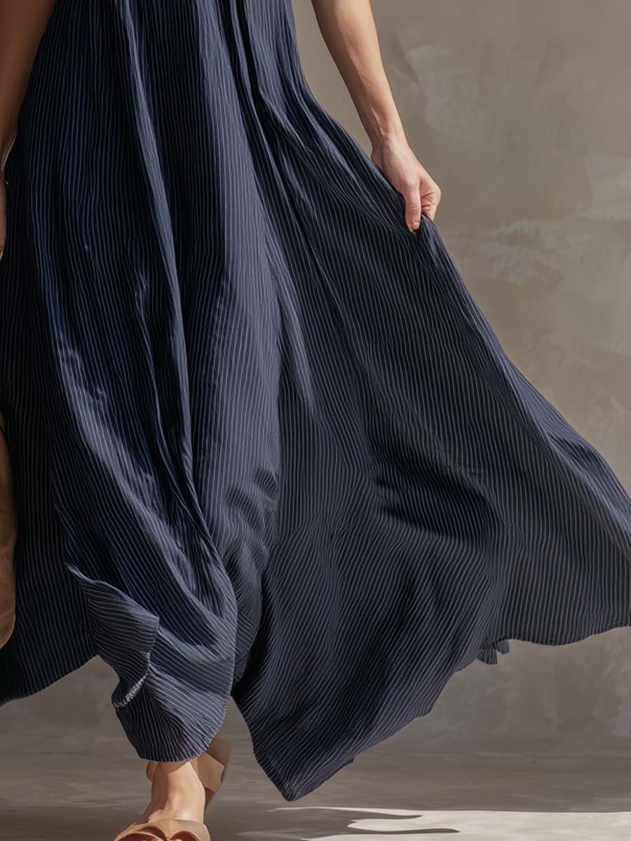 VESTIDO MAXI HALTER DE RAYAS DE ESTILO BOHEMIO - VALERINA MARBELLA