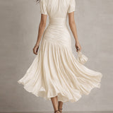 Retro Striped Satin Pleated Bodycon Midi Dress