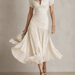 Retro Striped Satin Pleated Bodycon Midi Dress