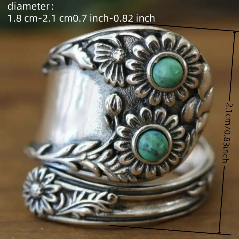 ANILLO VINTAGE FLORAL TURQUESA LARGE SORTIJA PLATA