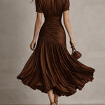 Retro Striped Satin Pleated Bodycon Midi Dress