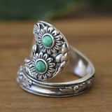 ANILLO VINTAGE FLORAL TURQUESA LARGE SORTIJA PLATA