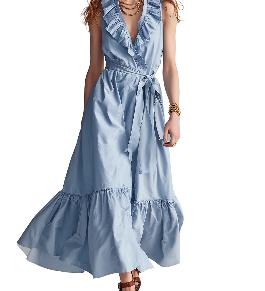 Refined Ruffle-Trim Wrap Maxi Dress