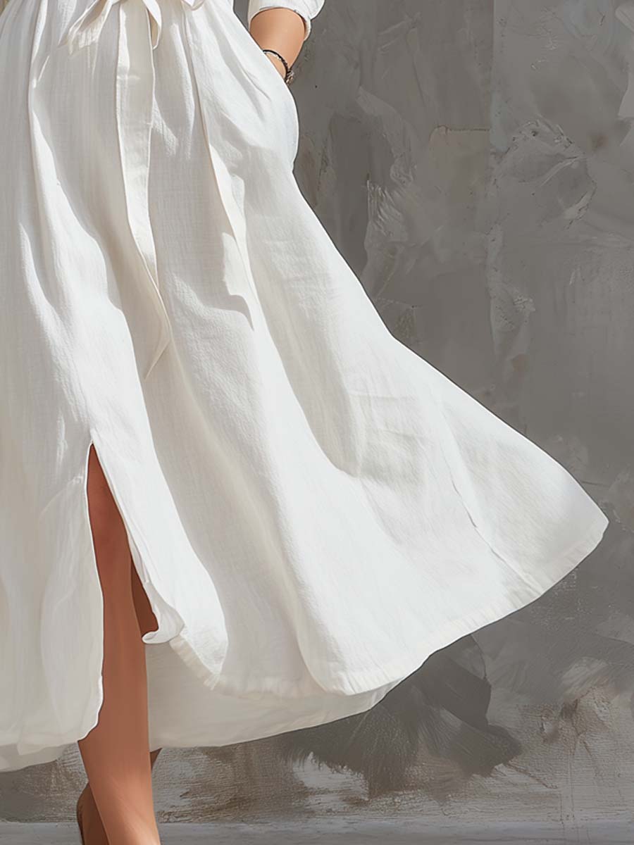 VESTIDO MIDI MINIMALISTA DE ALGODÓN Y LINO - VALERINA MARBELLA