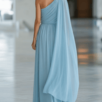 VESTIDO MAXI DE GASA AZUL CLARO DE UN SOLO HOMBRO - VALERINA MARBELLA