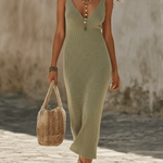 Boho Ribbed Knit Slip Maxi Dress With Lightweight Open Cardigan Set