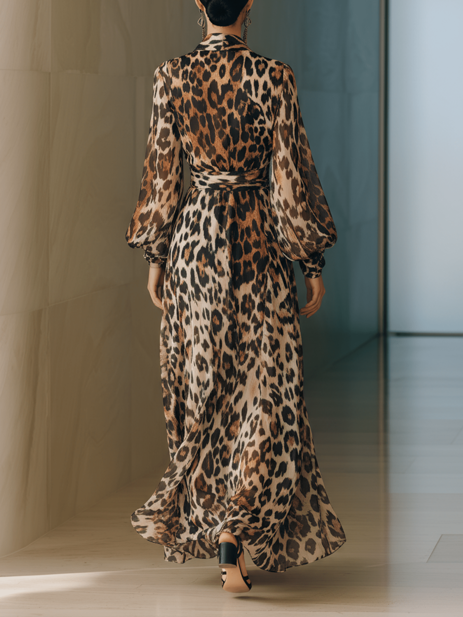 VESTIDO MAXI DE GASA CON ESTAMPADO DE LEOPARDO - VALERINA MARBELLA