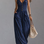 Casual Sleeveless Wide-leg Jumpsuit With Patch Pockets