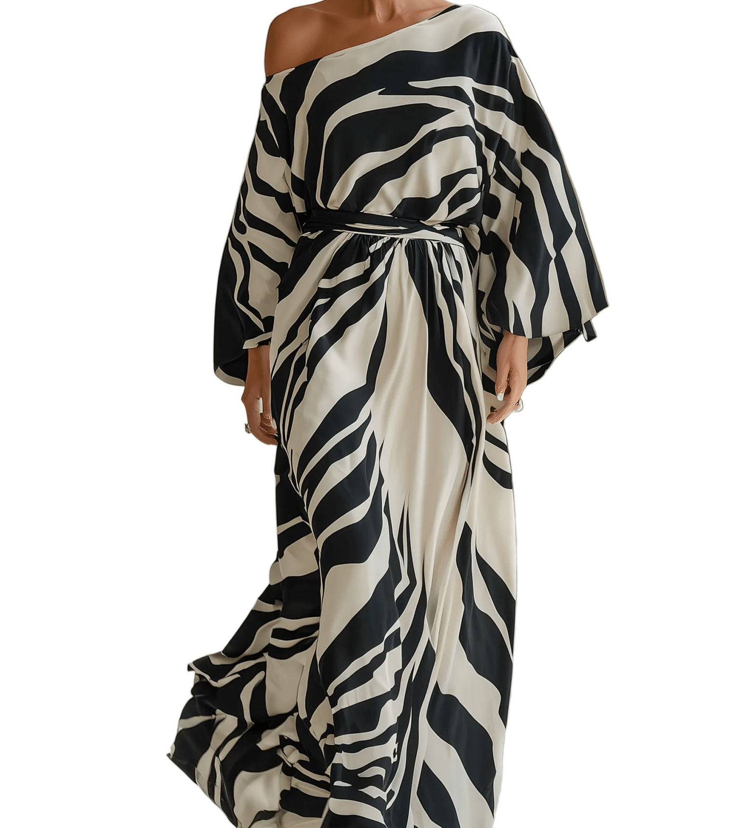 VESTIDO MAXI DE UN SOLO HOMBRO CON ESTAMPADO DE CEBRA - VALERINA MARBELLA