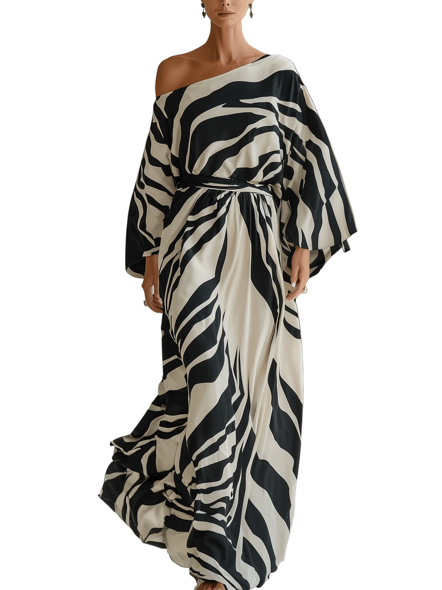 VESTIDO MAXI DE UN SOLO HOMBRO CON ESTAMPADO DE CEBRA - VALERINA MARBELLA