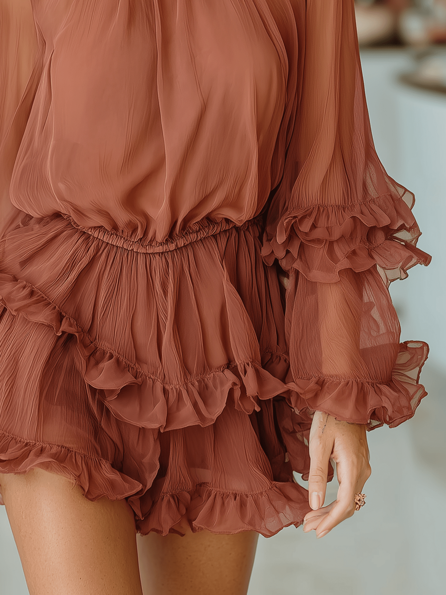 VESTIDO MINI DE GASA TRANSPARENTE ROJO - VALERINA MARBELLA