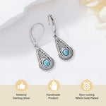 PENDIENTES BOHEMIO PLATA PLAQUÉ FILIGRANE GOTA TURQUESA COLGANTE
