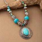 COLLAR BOHEMIO ÓVALO TURQUESA PERLÉ COLGANTE