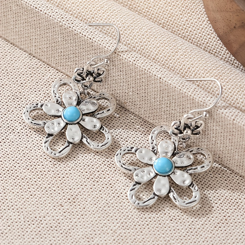 PENDIENTES VINTAGE BOHEMIO TURQUESA FLOR GOTA