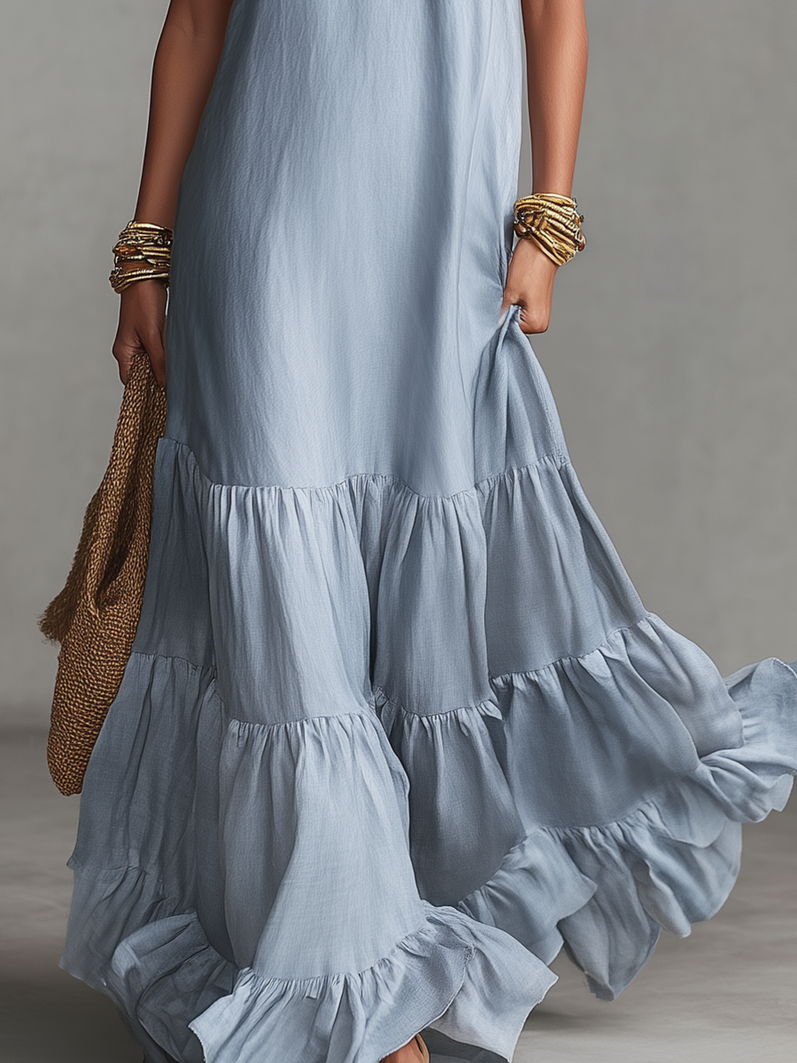 Elevated Deep V-Neck Tiered Maxi Dress