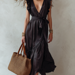 Alluring Deep-V Wrap Midi Dress