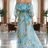 VESTIDO LARGO FLORAL ACUARELA CON HOMBROS DESCUBIERTOS - VALERINA MARBELLA