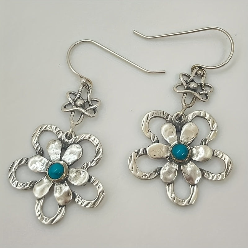 PENDIENTES VINTAGE BOHEMIO TURQUESA FLOR GOTA