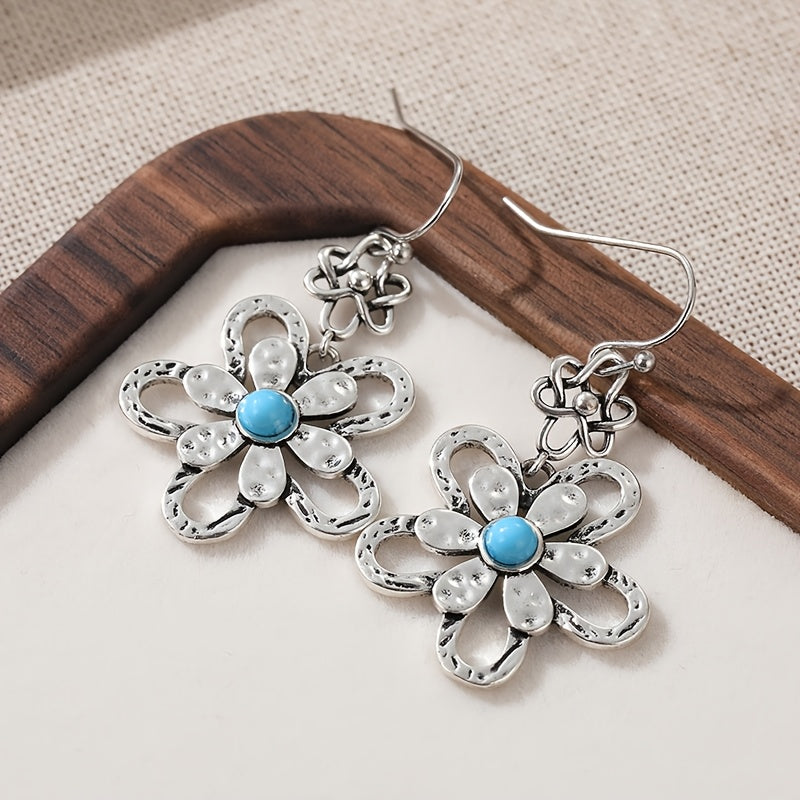 PENDIENTES VINTAGE BOHEMIO TURQUESA FLOR GOTA
