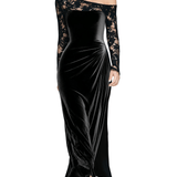 VESTIDO LARGO DE TERCIOPELO NEGRO CON UN HOMBRO - VALERINA MARBELLA