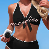 Stylish Color-blocked Trim High-waisted Two-piece Stretch Bikini Swimsuit