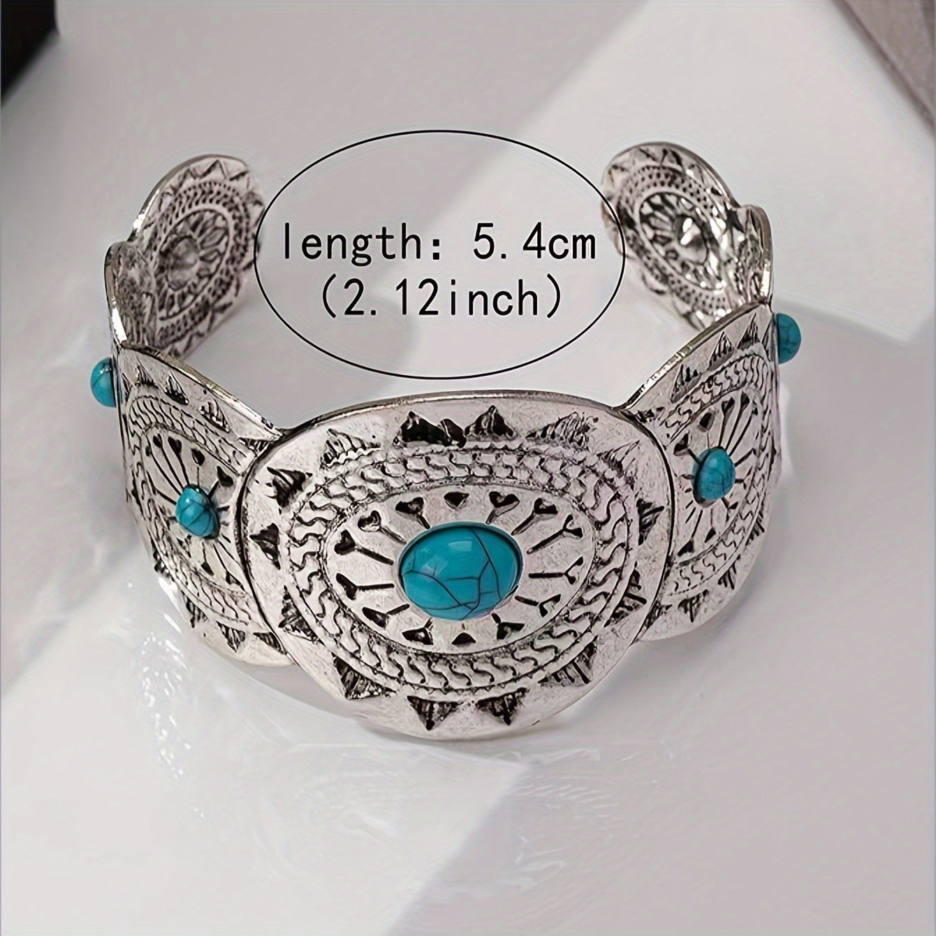 PULSERA VINTAGE ESTAMPILLÉ TURQUESA PLATA PLAQUÉ MANCHETTE