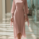 VESTIDO MAXI DE GASA ROSA EMPOLVADO - VALERINA MARBELLA