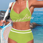 Stylish Color-blocked Striped High-waisted Two-piece Stretch Bikini Swimsuit