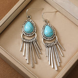 PENDIENTES VINTAGE BOHEMIO ZINC ALLIAGE POMPON DESIGN TURQUESA LARGO