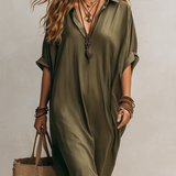 Relaxed-fit Green Satin Robe Dress