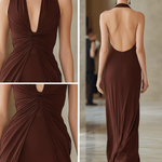 VESTIDO MAXI DE PUNTO MARRÓN CHOCOLATE - VALERINA MARBELLA